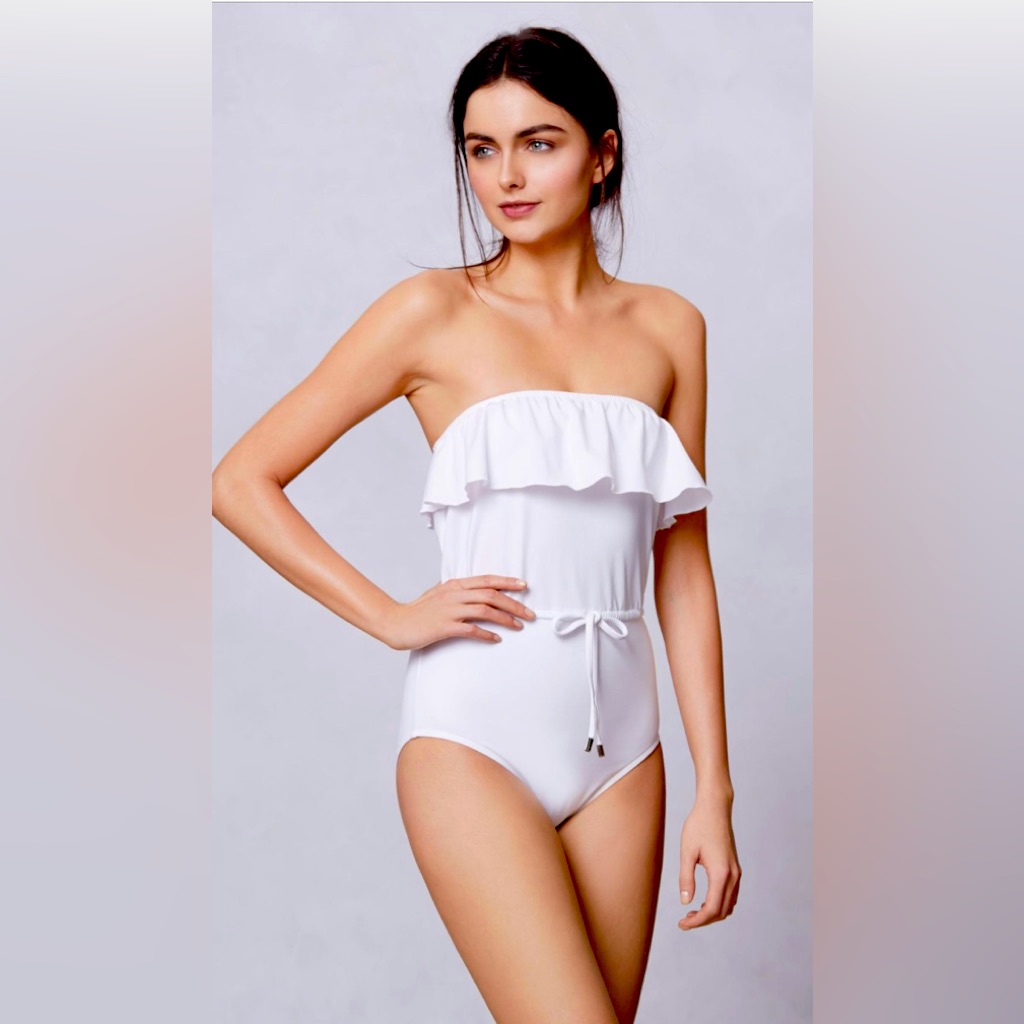 Anthropologie Kushcush Ruffled White One-Piece Swimsuit